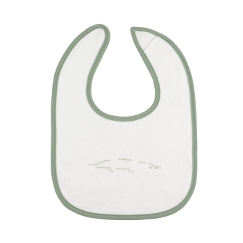 zoom bavoir blanc motif crocodile