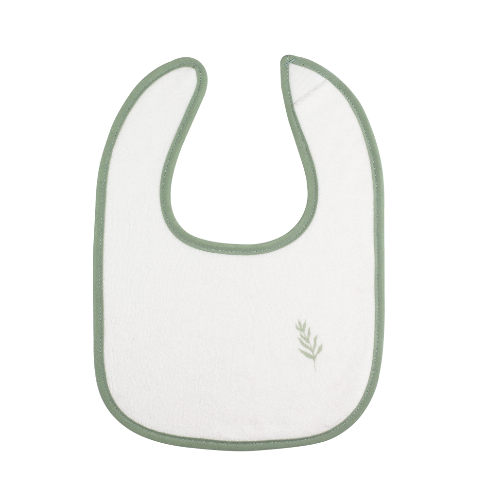 bavoir beige avec contraste vert