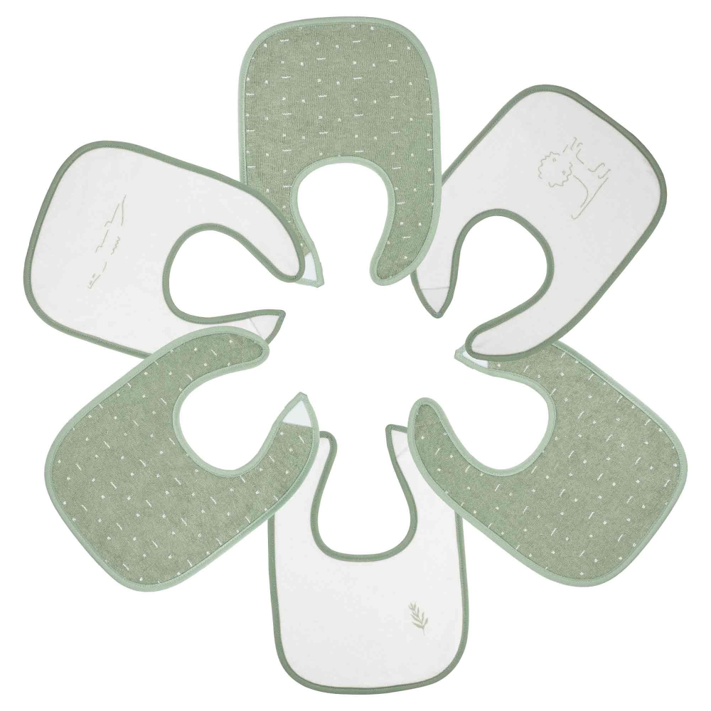 6er-Set Babylätzchen beige und grün mit Savannenmotiven