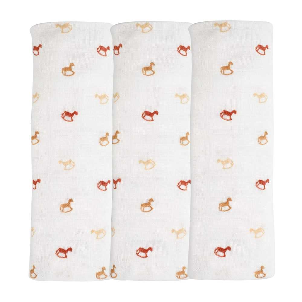 3 fraldas de pano para bebé com motivo de cavalo de baloiço