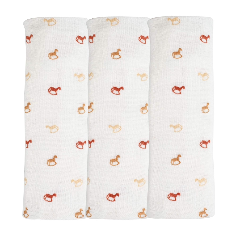 3 baby swaddles with rocking horse pattern
