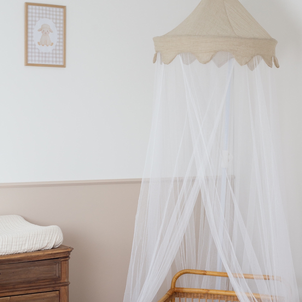 bed canopy installed in baby room
