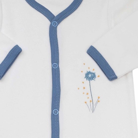 pyjama fille en velours blanc avec motifs et liseré bleu roi