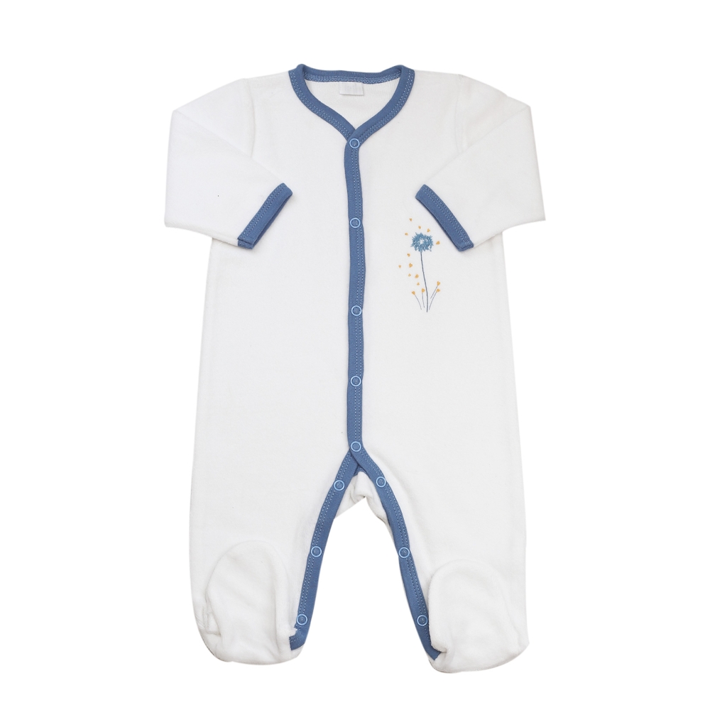 meisjes fluwelen pyjama in wit met motieven en koningsblauwe bies