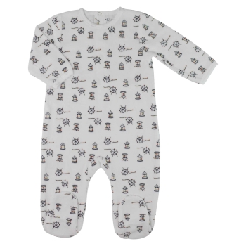white baby pajamas with carnival motifs