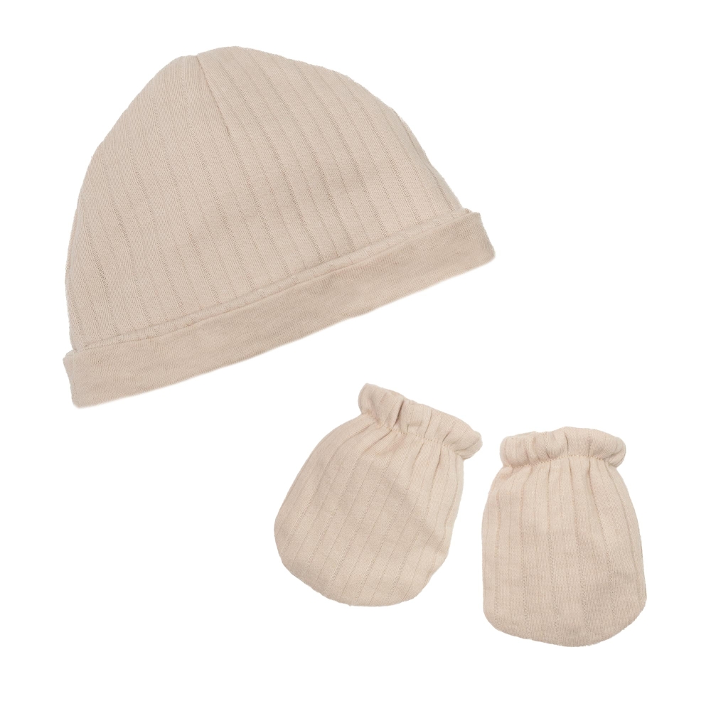 Newborn hat and mittens set beige