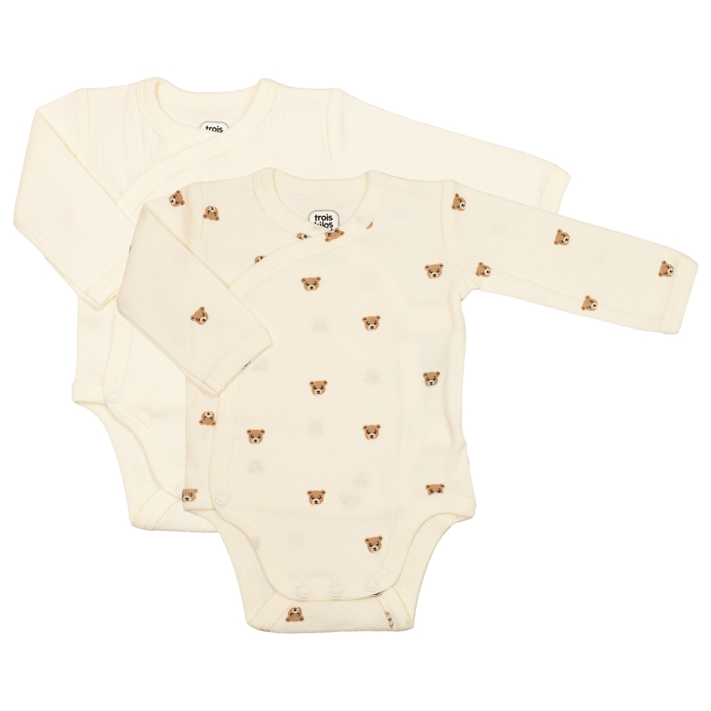 2er-Pack Baby-Bodys mit Vorderöffnung, Teddybär-Motiv