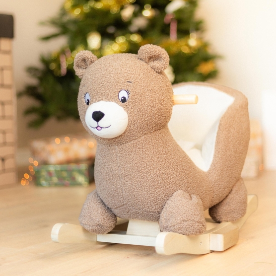 Bascule bébé ours en matière teddy et couleur moka