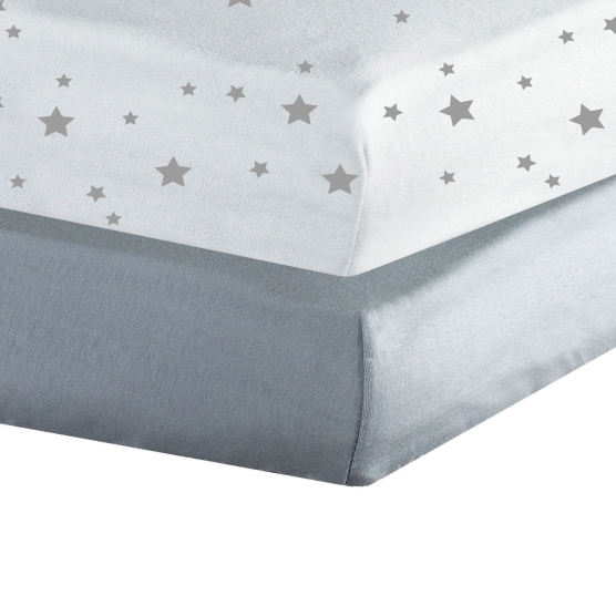Set of 2 Jersey Fitted Sheets - White / Grey Trois Kilos Sept - 1