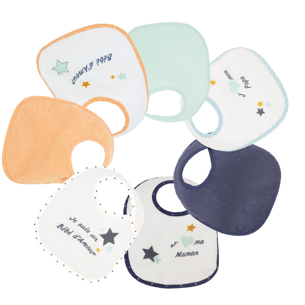 Lot de 7 bavoirs bébé Trois Kilos Sept - Bleu - Kiabi - 25.49€