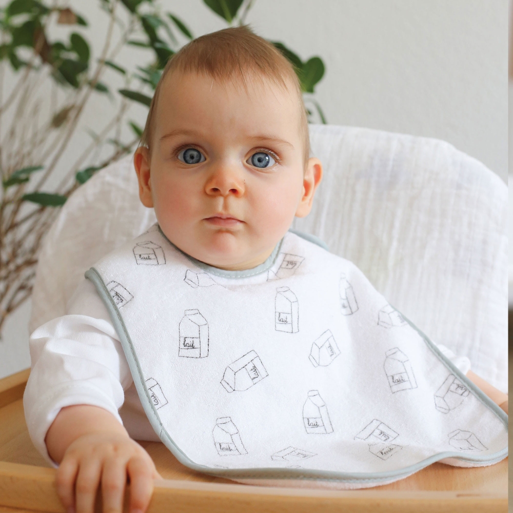 Juliette wearing Milky Baby bib Juliette wearing Milky Baby bib