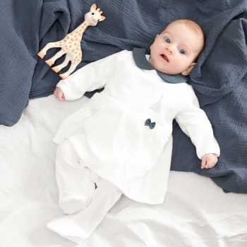 Pijama vestido elegante azul-marinho e branco