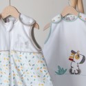 Two baby sleeping bags hanging on wooden hangers from the Kolala and tribe collection Two baby sleeping bags hanging on wooden hangers from the Kolala and tribe collection