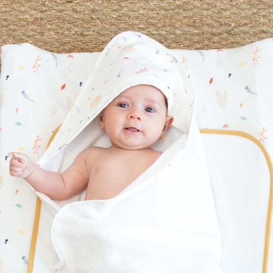 Sortie de Bain Bebe 0-3 Mois Jusqu'à 3 Ans 90 x 90 cm, Cape de Bain Bebe  avec Capuche 100% Coton Naturel