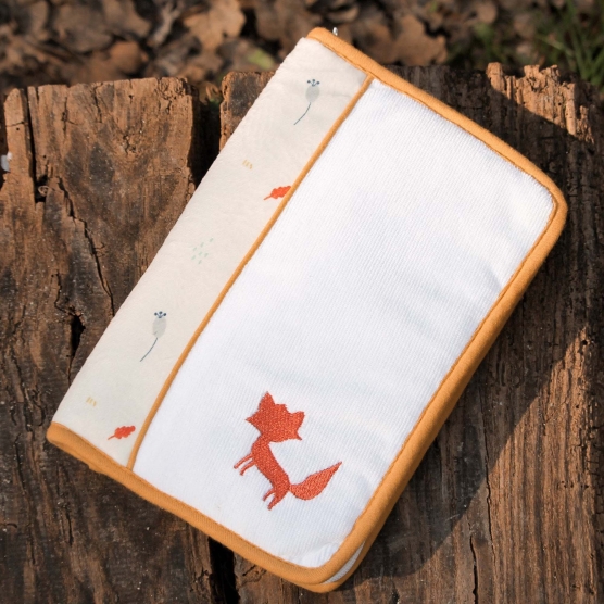 Health record book cover from Hide and Seek in the Forest collection with embroidered little fox