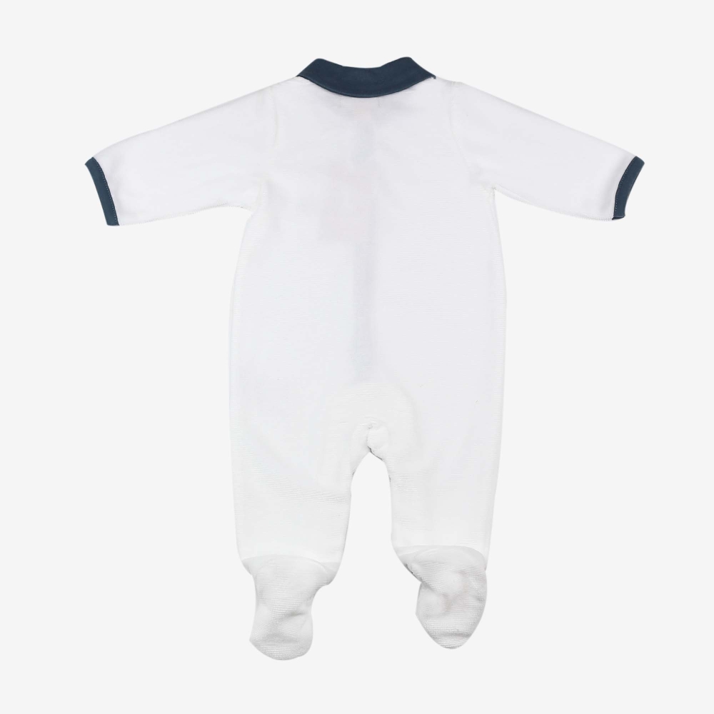 Back of Navy blue Y-shaped sleepsuit with polo collar Back of Navy blue Y-shaped sleepsuit with polo collar