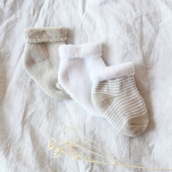 Set of 3 pairs of beige socks Trois Kilos Sept - 1