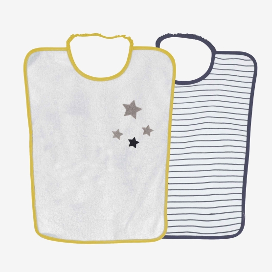 Lote de 2 baberos guardería - azul marino y mostaza
