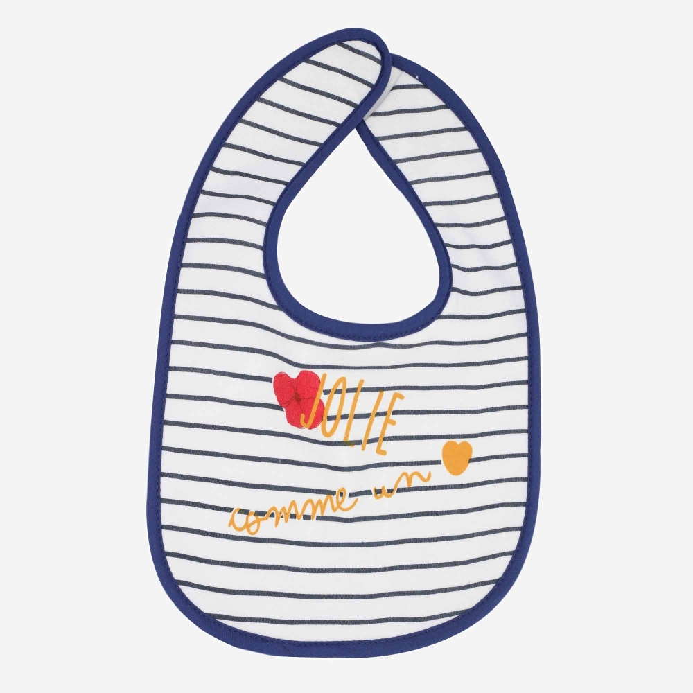 "Pretty as a button" striped bib "Pretty as a button" striped bib