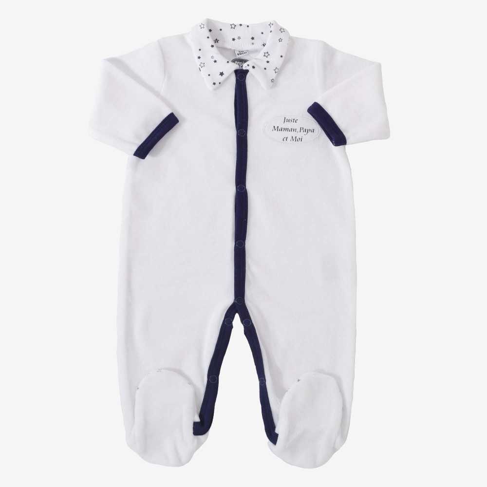 Pijama "Apenas Mamã, Papá e Eu" azul-marinho gola com estrelas