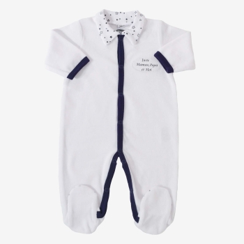 Pyjama "Juste Maman, Papa et Moi" marineblauw kraag sterren Pyjama "Juste Maman, Papa et Moi" marineblauw kraag sterren