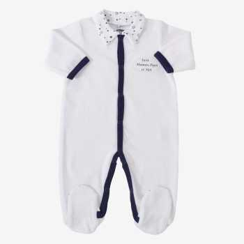 Pijama "Apenas Mamã, Papá e Eu" azul-marinho gola com estrelas