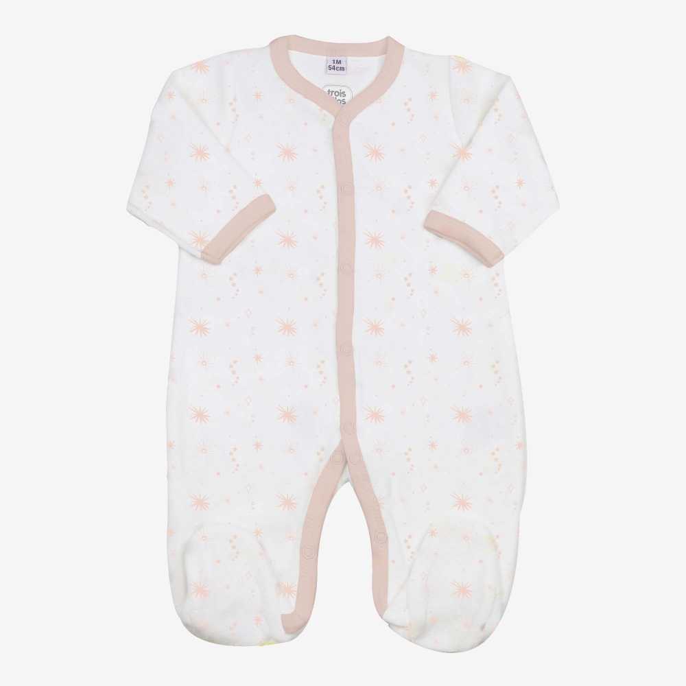 Pijama branco com pompons cor-de-rosa