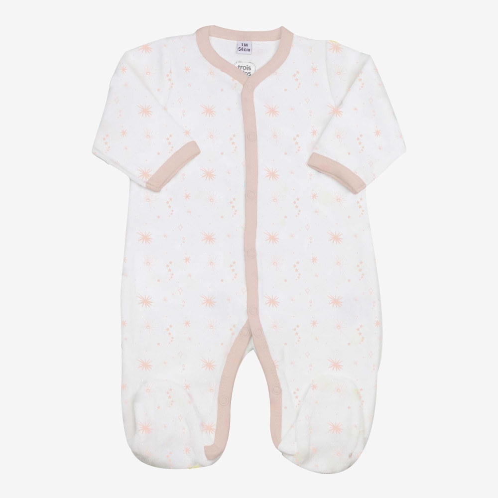 White sleepsuit with pink confetti White sleepsuit with pink confetti