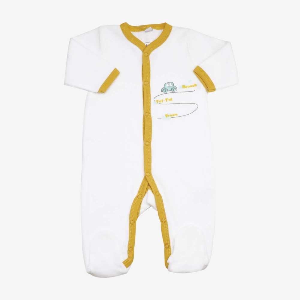 Pijama de bebé branco e mostarda