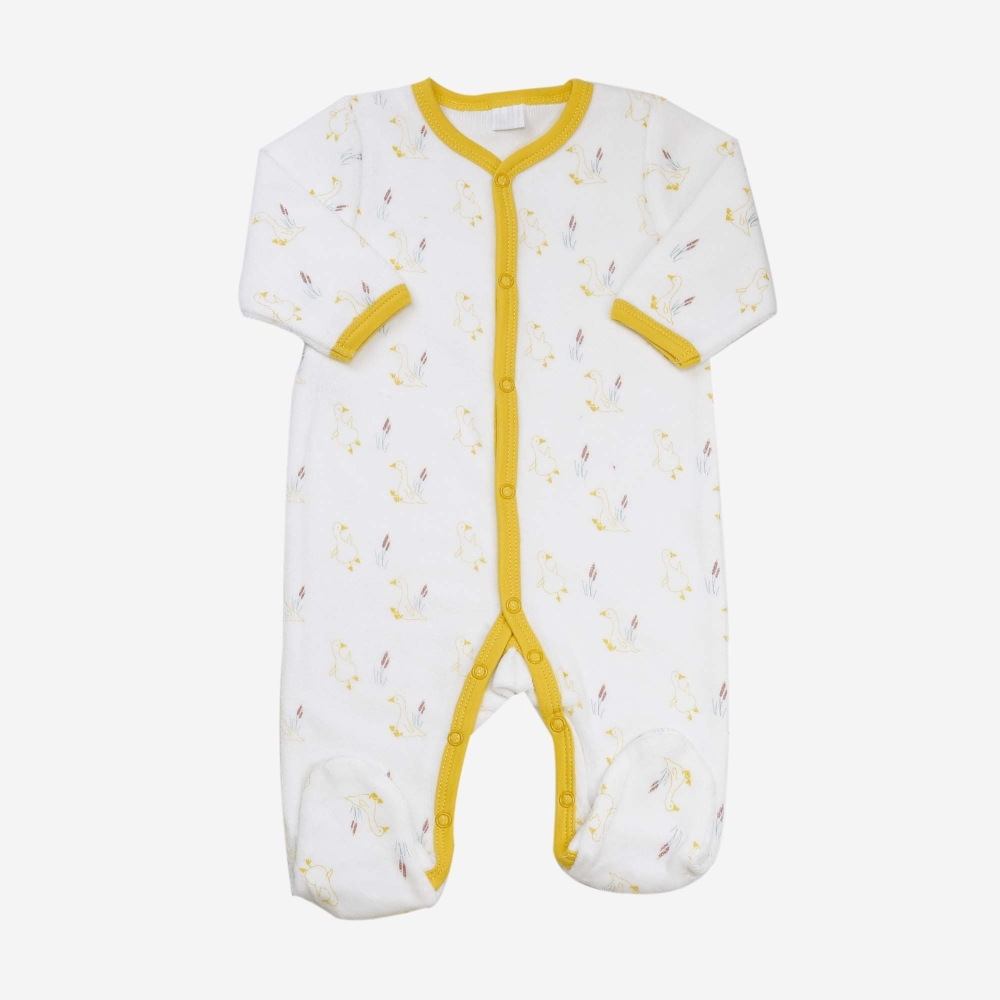 Pyjama bébé blanc et moutarde avec petites oies Pyjama bébé blanc et moutarde avec petites oies
