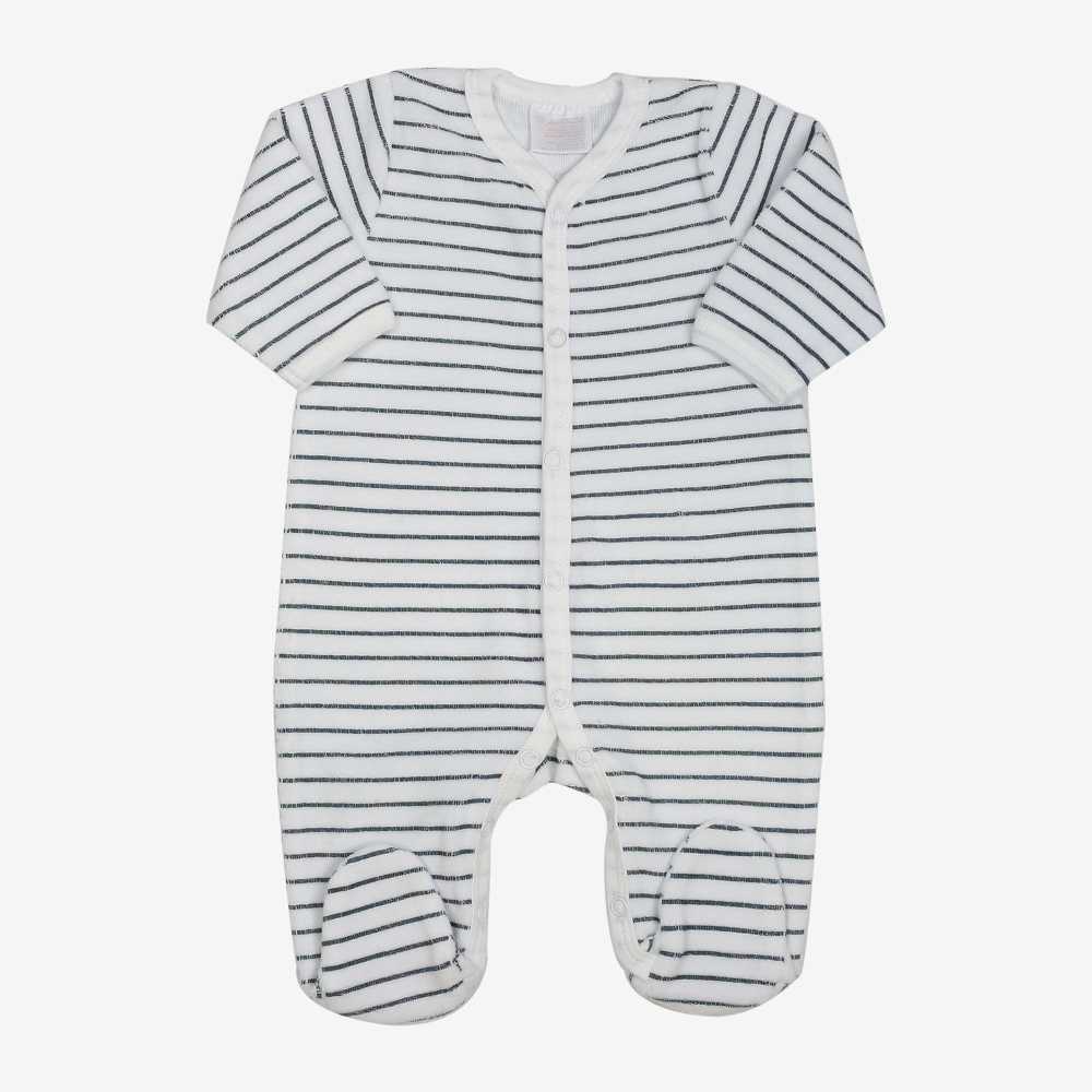 Pijama às riscas estilo marinheiro em felpa azul-marinho