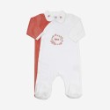 Pijama branco e terracota com gola feminina