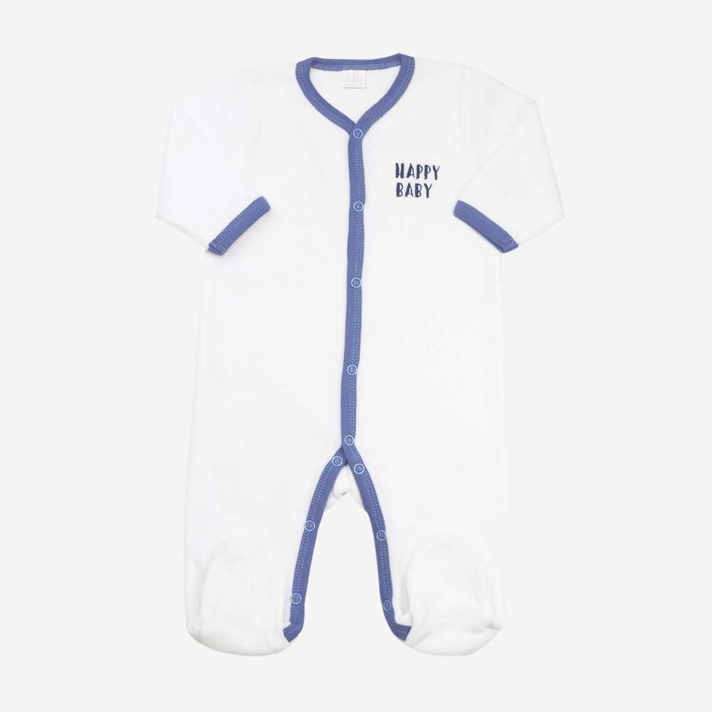 Pijama de bebé branco e azul "bebé feliz"