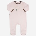 Pijama de bebé cor-de-rosa decorado com uma família de gansos