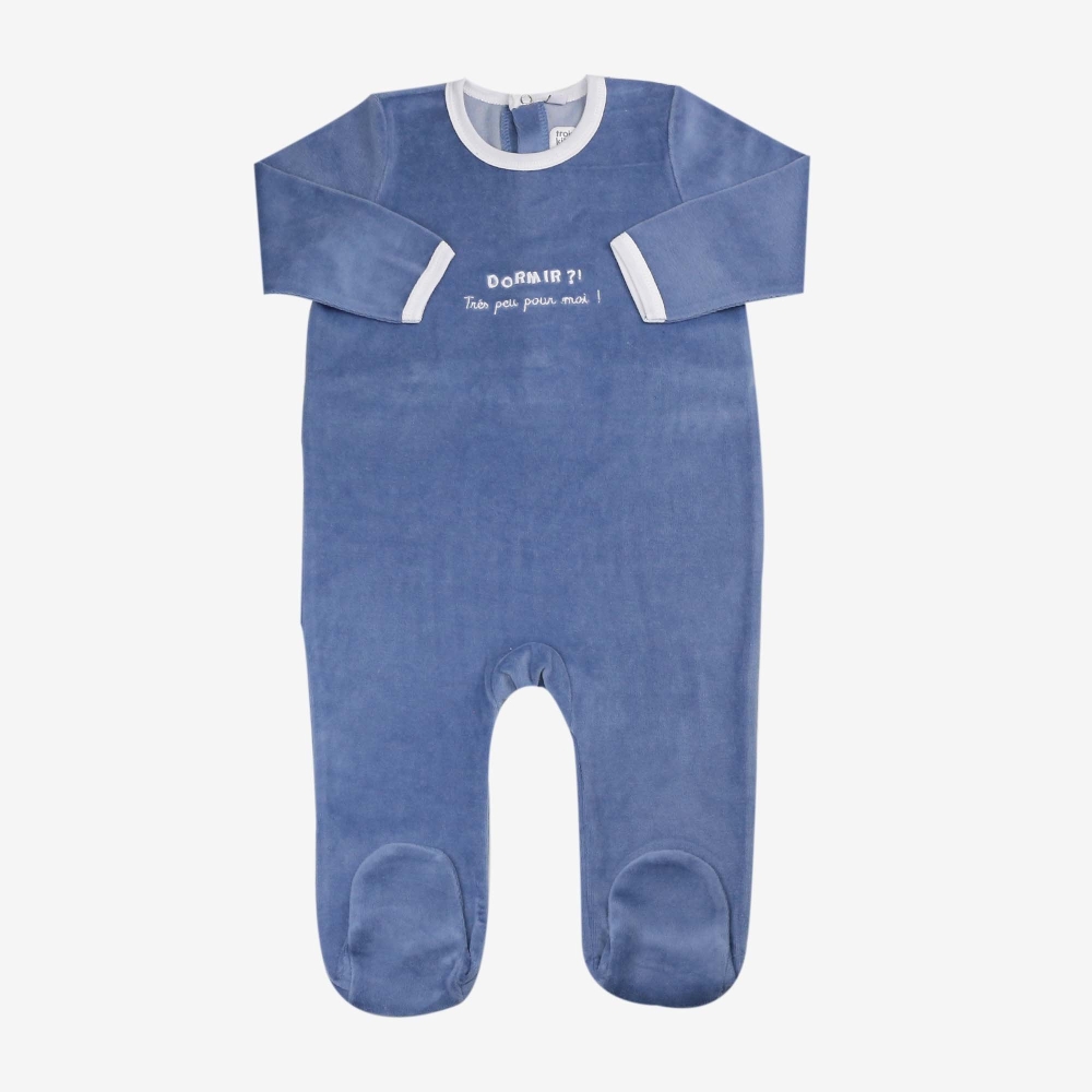 Pyjama bébé bleu "dormir ? Très peu pour moi !' Pyjama bébé bleu "dormir ? Très peu pour moi !'