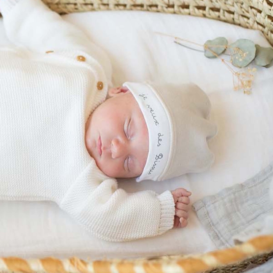 Bonnet naissance velours idéal pour la maternité -  Je veux des