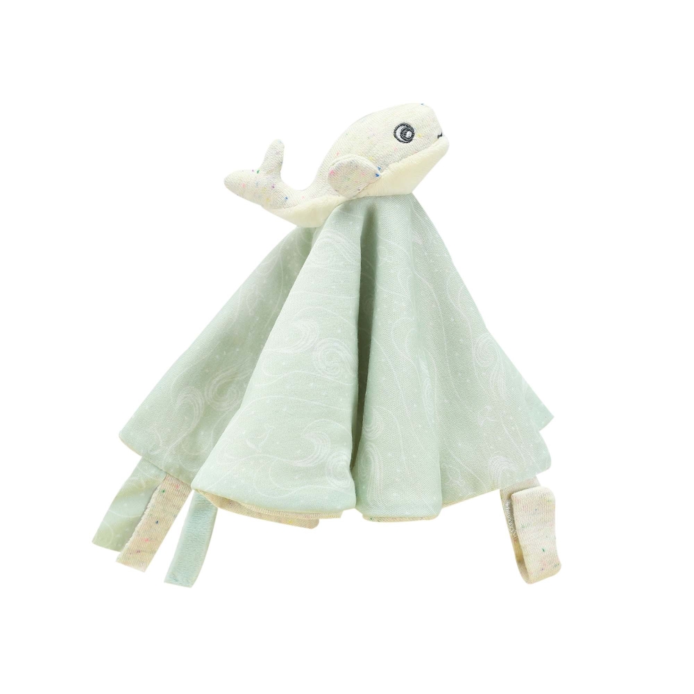 doudou naissance vert d'eau et beige chiné baleine