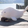 peluche ballena al borde del agua
