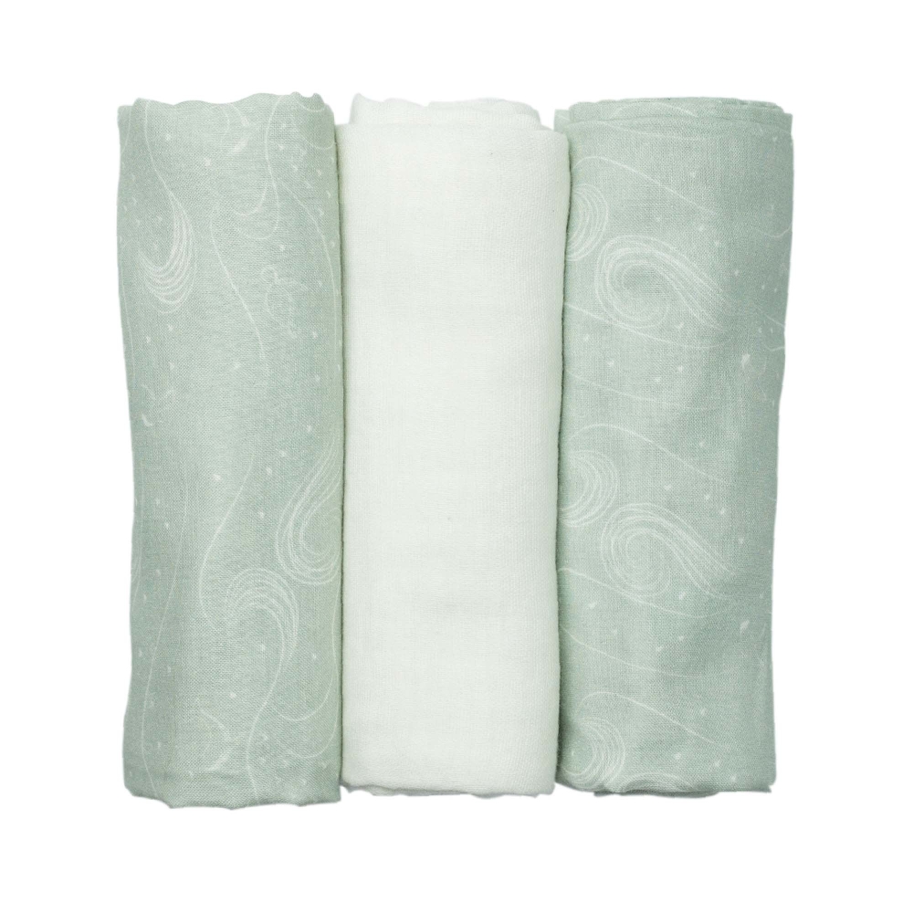 Set of 3 nappies 70x70cm - Oeko-tex - water green Trois Kilos Sept - 1