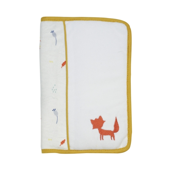 Health record book cover from Hide and Seek in the Forest collection with embroidered little fox