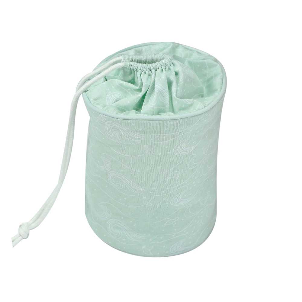 fotografia do produto cesto de arrumação portátil verde-leite com motivos oceânicos
