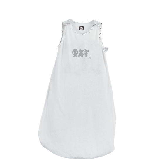 White and grey terry sleeping bag 90 cm on white background - Martine and friends