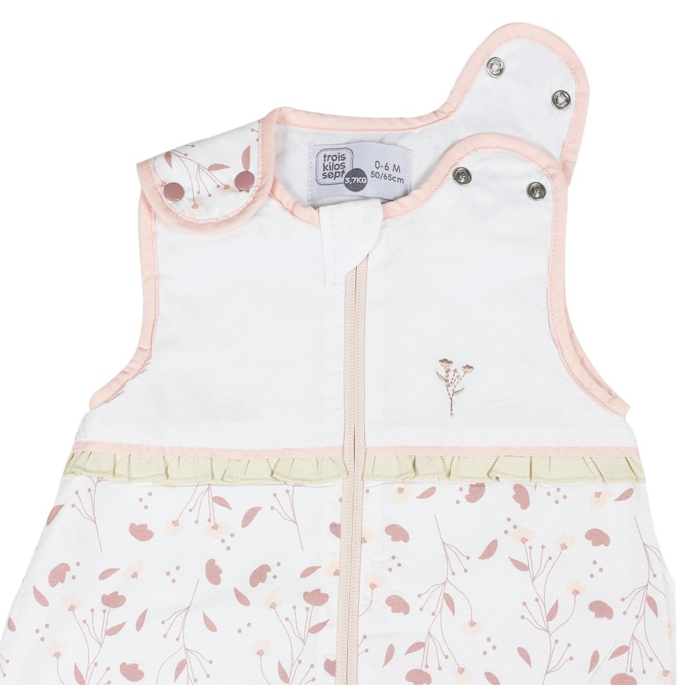 Snap and zipper opening for the Rose & Lili organic cotton newborn sleeping bag Snap and zipper opening for the Rose & Lili organic cotton newborn sleeping bag