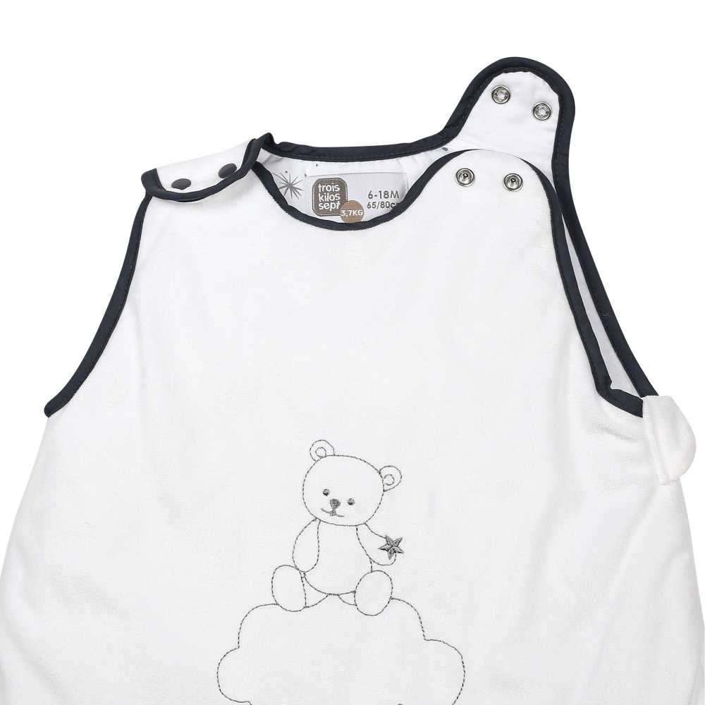 zoom en el cierre de doble corchete en los hombros del saco de dormir Martin et ses copains