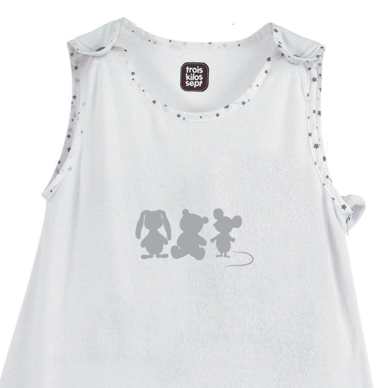 White and grey terry sleeping bag 90 cm on white background - Martine and friends