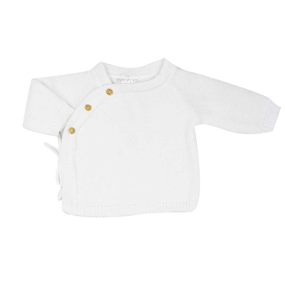 brassière bébé blanc avec bouton effet bois