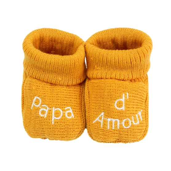 Zapatitos bebé nacimiento Papá de amor mostaza