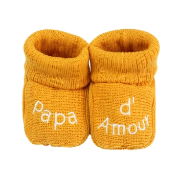 Chaussons bébé naissance Papa d'amour moutarde