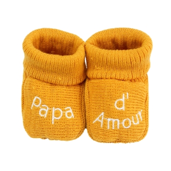 Zapatitos bebé nacimiento Papá de amor mostaza