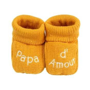 Chinelos de bebé recém-nascido Papá d'amour mostarda